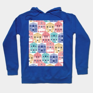 Colourful Portuguese houses // white background yellow red blue and teal Costa Nova inspired houses Hoodie